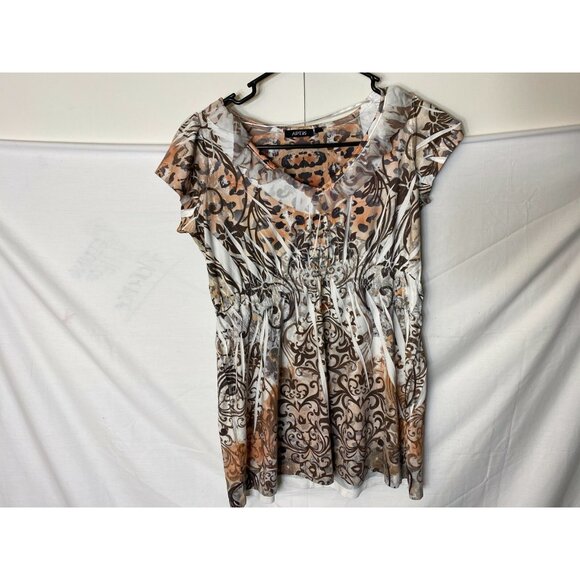 APT 9 VNECK ANIMAL PRINT WOMENS PETITE TOP SHIRT BLOUSE SIZE SMALL SPRINT S PS - Picture 1 of 2